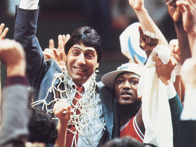 Jim Valvano celebrating after their championship win