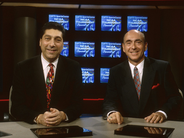 Jim Valvano and Dick Vitale at the broadcast desk